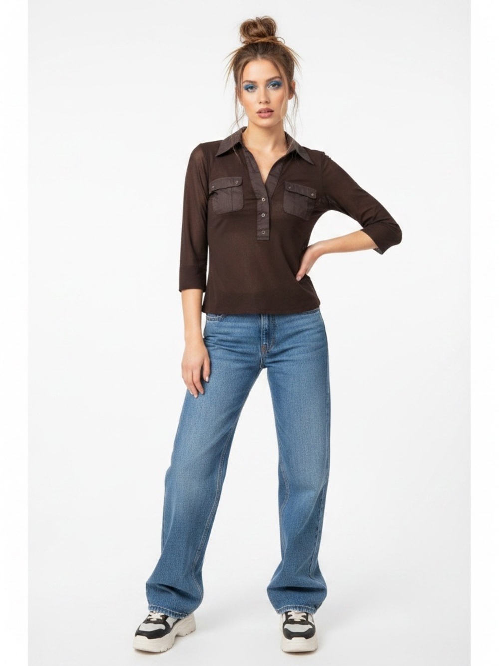 I.N.C | Y2K Brown mesh see through 3/4 sleeves top size small